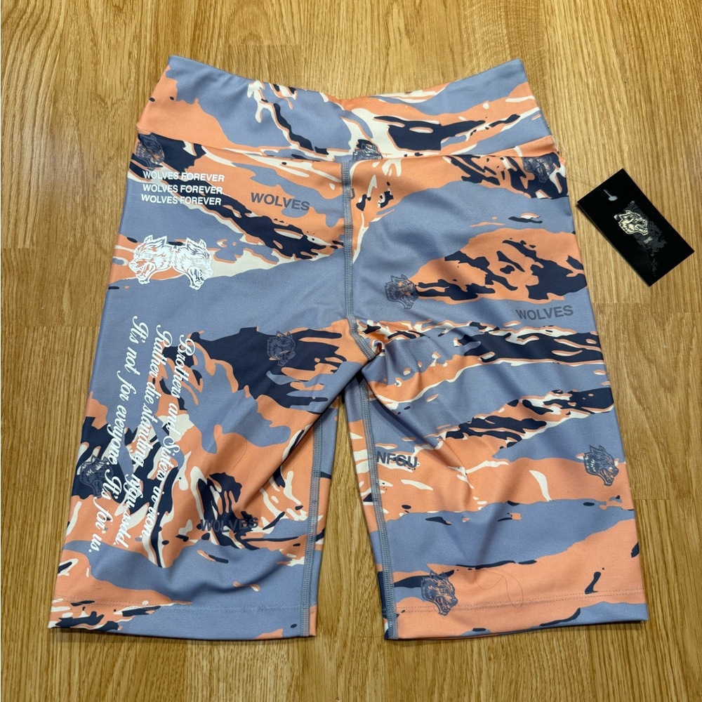 Darc Sport Lyrics Energy Biker Shorts Orange Wolf Tiger Camo Small NEW